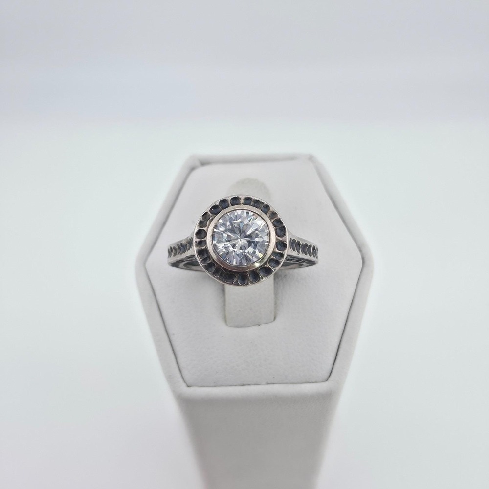 SILPADA 'Perfect Bliss' Ring Blue Crystal 925 Sterling Silver Hammered Size 6
